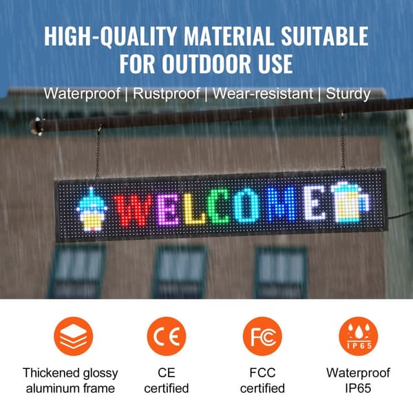 99x19cm Programmerbart LED-skilt, scrollende display P10 i fuld farve. Perfekt til reklame og information!