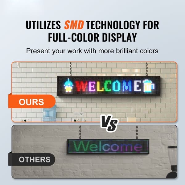 99x19cm Programmerbart LED-skilt, scrollende display P10 i fuld farve. Perfekt til reklame og information!
