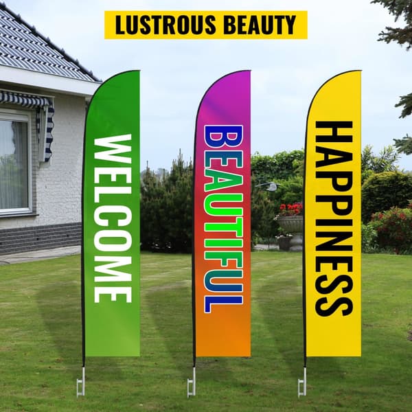 Reklameflagstang: 10 x fjerflag, 16 fod vindstille sæt med jordspyd, inkl. 6 Swooper-flag - perfekt til butiksskiltning!