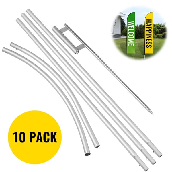 Reklameflagstang: 10 x fjerflag, 16 fod vindstille sæt med jordspyd, inkl. 6 Swooper-flag - perfekt til butiksskiltning!
