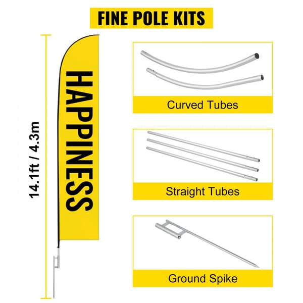 Reklameflagstang, 12 fjerflag med jordspyd, 16 fod vindstille flagstang, 6 Swooper-flag til butiksskiltning.