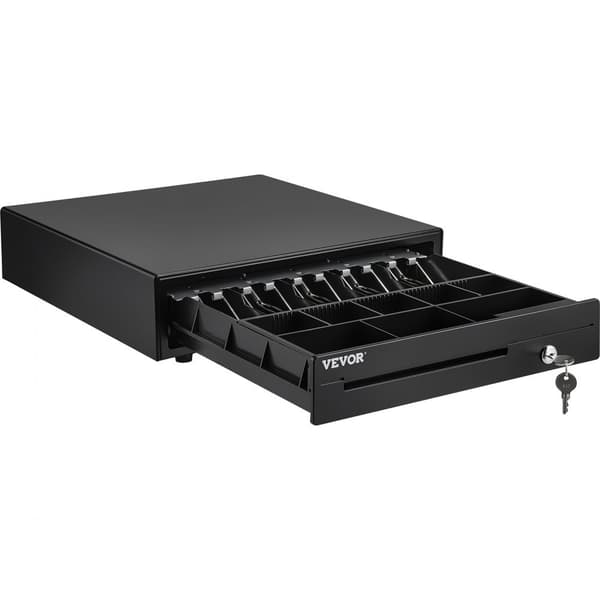 Kassalaatikko 16" 12 V, POS-järjestelmälle, 5 seteliä, 8 kolikkoa, irrotettava lokero, RJ11/RJ12-kaapeli.