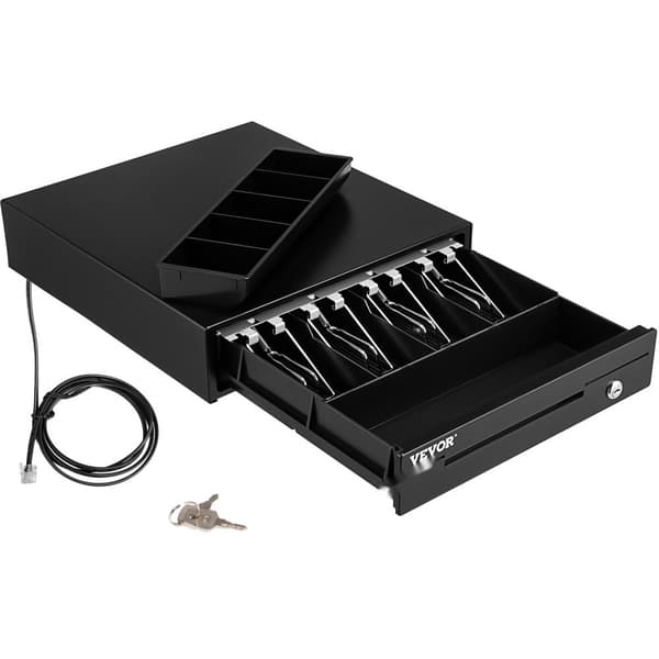 Kassalåda 13" 12V för POS-system, 4 sedlar, 5 mynt, avtagbart myntfack, 2 nycklar, RJ11/RJ12-kabel, för butik och restaurang.