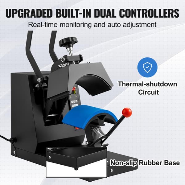 Hat Heat Press 4-i-1 Cap Värmepressmaskin 6x3 tum Clamshell Sublimationsöverföring LCD Digital Timer Temperaturkontroll med 4 böjda.