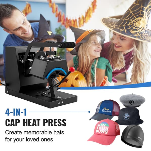 Hat Heat Press 4-i-1 Cap Värmepressmaskin 6x3 tum Clamshell Sublimationsöverföring LCD Digital Timer Temperaturkontroll med 4 böjda.