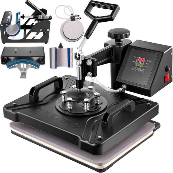 Varmepresser 6 i 1 38x30cm T-shirt presse, krus printmaskine, multifunktionel til sublimation af t-shirts, krus og hatte.