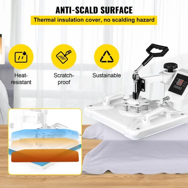 Värmepress 12 x 15 tum 5 i 1 1250W svängbar vit maskin för t-shirt, sublimering och överföring av DIY-skor och hattar.