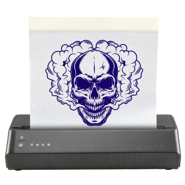 Tatoveringsoverførsel med stencilprinter, trådløs Bluetooth, inkl. 10 transferpapir og stofpose. Bærbar til Android, iOS, iPad og PC.