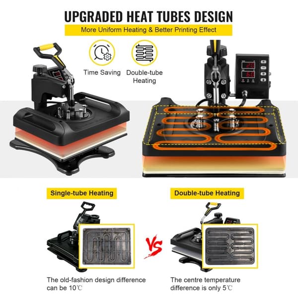 Varmepresser 12 x 15 tommer, 8 i 1, med 360° sving og 1000W. Sublimations- og trykmaskine til T-shirts, krus og DIY projekter.