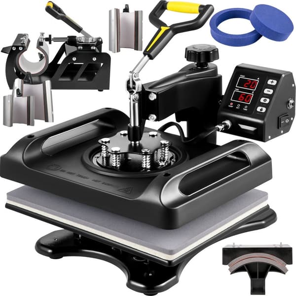 Varmepresser 12 x 15 tommer, 8 i 1, med 360° sving og 1000W. Sublimations- og trykmaskine til T-shirts, krus og DIY projekter.