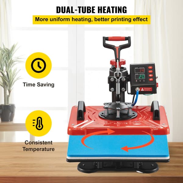 Värmpress 12X15 tum, 10 i 1, 1000W, svängbar med 360°, för T-shirts, muggar, kepsar och DIY-projekt.