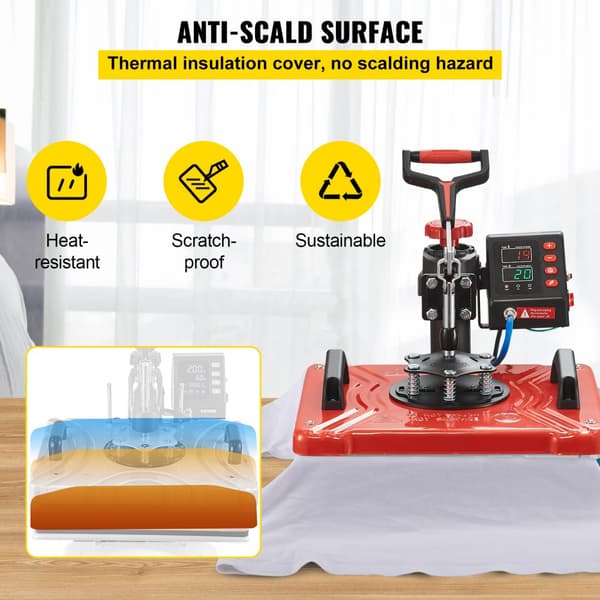 Värmpress 12X15 tum, 10 i 1, 1000W, svängbar med 360°, för T-shirts, muggar, kepsar och DIY-projekt.