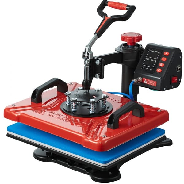 Värmpress 12X15 tum, 10 i 1, 1000W, svängbar med 360°, för T-shirts, muggar, kepsar och DIY-projekt.