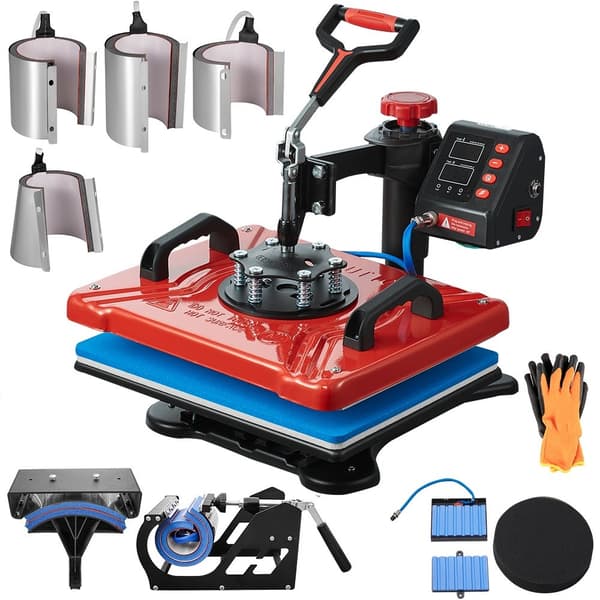 Värmpress 12X15 tum, 10 i 1, 1000W, svängbar med 360°, för T-shirts, muggar, kepsar och DIY-projekt.