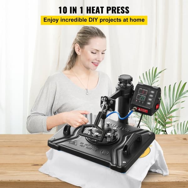 Värmemaskin 12X15 tum 10 i 1, 1000W med 360° sväng, för T-shirts, kepsar och muggar. Dubbelrörsvärme för DIY.