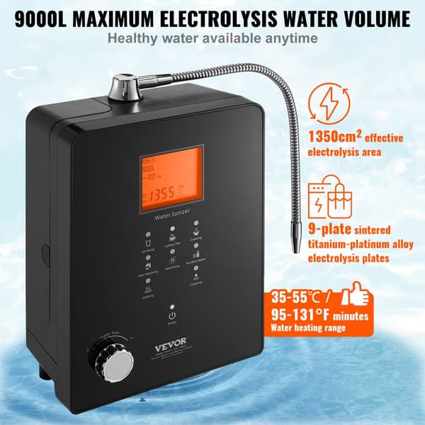 Emäksinen vesi-ionisaattori, pH 3-11.2, UV-toiminto, 9000 l suodatus, kodin puhdistusjärjestelmä.