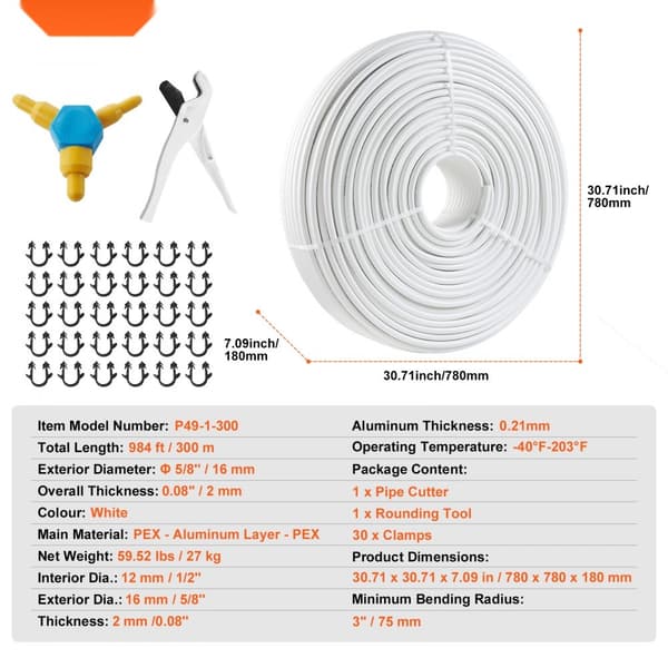 PEX-AL-PEX rør, 300 m, 5/8'' aluminium-plast komposit med iltspærre. Ideel til gulvvarme. Tykkelse: 0,08''. Perfekt til VVS.