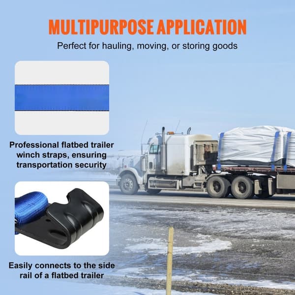 Spilstropper 4" x 30', 6000 lbs kapacitet, 18000 lbs brudstyrke, flatbed-binding til trailere og redningsopgaver, blå (10 stk)