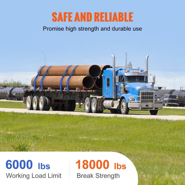 Spilstropper 4" x 30', 6000 lbs kapacitet, 18000 lbs brudstyrke, flatbed-binding til trailere og redningsopgaver, blå (10 stk)