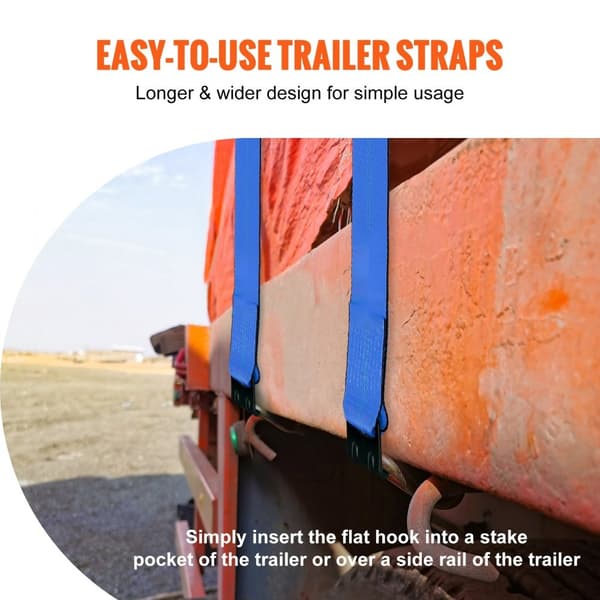 Spilstropper 4" x 30', 6000 lbs kapacitet, 18000 lbs brudstyrke, flatbed-binding til trailere og redningsopgaver, blå (10 stk)