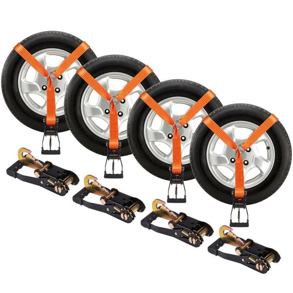 Ratchet Surringsæt, Lasso Stil 2" x 120" Dækstropper, 5512 LBS arbejdsbelastning, 11023 LBS brudstyrke, til bil og trailer, 4-pak.