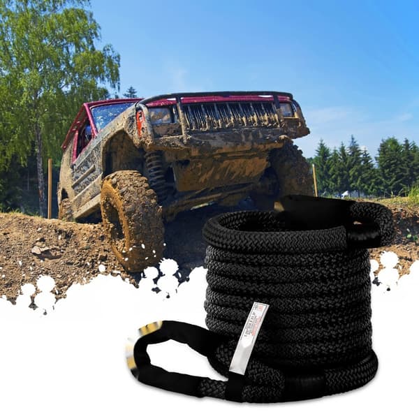 1-1/4" x 31,5" Kinetisk Återhämtning & Bogserrep, 52 300 lbs, Kraftigt Nylon Dubbelflätat Rep för ATV UTV, Bärväska ingår, Svart