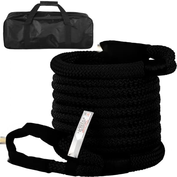 1-1/4" x 31,5" Kinetisk Återhämtning & Bogserrep, 52 300 lbs, Kraftigt Nylon Dubbelflätat Rep för ATV UTV, Bärväska ingår, Svart