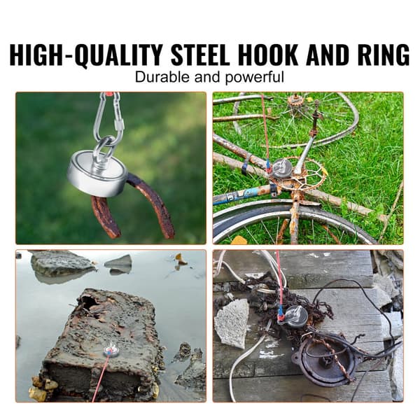 Magnetfiskeset, 1200 lbs dragkraft, dubbelsidiga magneter, rep, gripkrok, handskar, vattentät fodral, ögonbult.