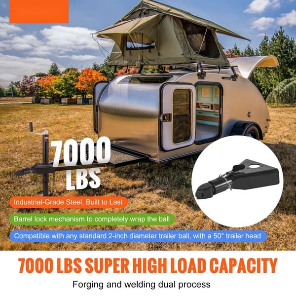 A-Frame trailerkobling, passer til 2-tommers kugle, 7000 lbs kapacitet, robust stål, perfekt til stationcars, pickups og campingvogne.