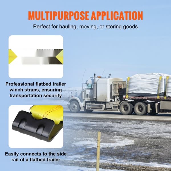 Spilstropper, 4" x 40', 6000 lbs kapacitet, 18000 lbs styrke, flad krog, trailerbindinger, gul (10 pakke)