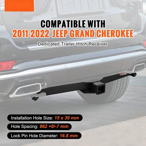 Luokka 3 vetokoukku, 2" vastaanotin, Q455B teräsrunko, yhteensopiva 2011-2023 Jeep Grand Cherokee, monikäyttöinen musta.
