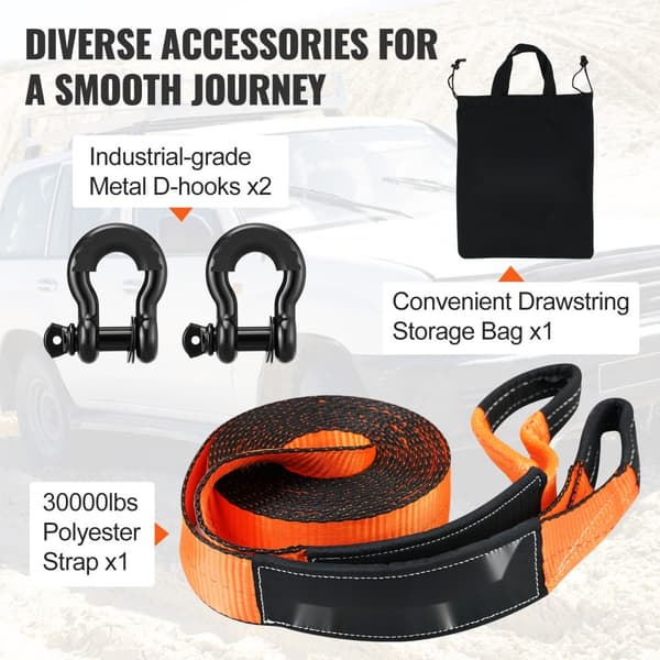 Off-Road Recovery Kit, 3" x 30', kraftig vinsch med 30 000 lbs kapacitet, D-ringshaklar, förvaringsväska för SUV:ar.
