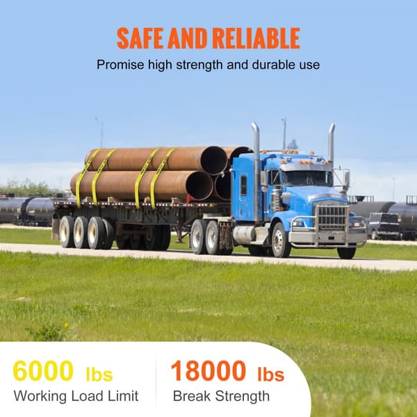 Vinssihihnat 4"x30', 6000 lbs kantavuus, litteä koukku, lastinhallinta perävaunuille, keltainen (10 kpl)