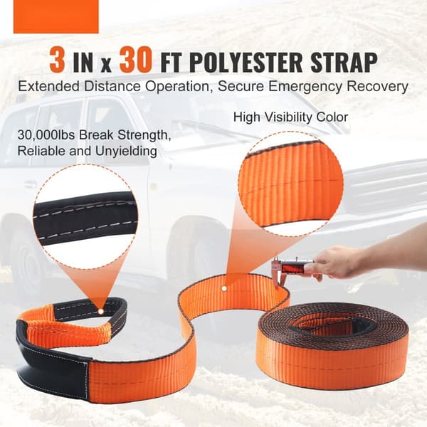 Off-Road Recovery Kit, 3" x 30', kraftig vinde, 30000 lbs trækstropper, 44092 lbs D-ring sjækler pulleysystem, handsker opbevaring til ATV Jeep Truck