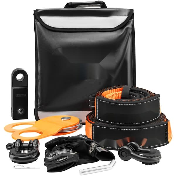Off-Road Recovery Kit, 3" x 30', kraftig vinde, 30000 lbs trækstropper, 44092 lbs D-ring sjækler pulleysystem, handsker opbevaring til ATV Jeep Truck