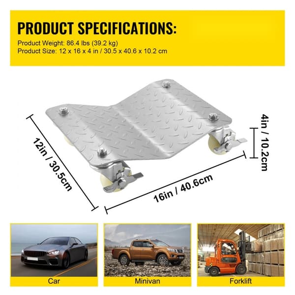 2 kpl Rengaspyörän Dollies, 1500 Lbs/680 KG, Renkaat, Pakettivaunu, Kuulalaakerit, Autokorjaus Siirto