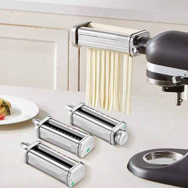 Pastatilbehør til KitchenAid Stand Mixer - rustfrit stål rullesæt med justerbare tykkelser, inkl. Spaghetti- og Fettuccineskærer, 3 dele.