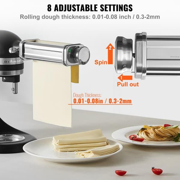 Pastatillbehör för KitchenAid, rostfritt stål, pastaplåtsrullar, justerbar tjocklek, maskintillbehör till pastamaskin.