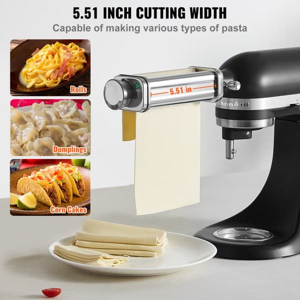 Pastatillbehör för KitchenAid, rostfritt stål, pastaplåtsrullar, justerbar tjocklek, maskintillbehör till pastamaskin.