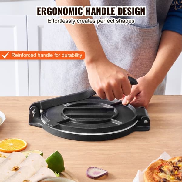 Tortilla Press, 8 tums Tortilla och Roti Maker, Gjutjärn, Heavy Duty, Pataconera Maker med 100 pergamentpapper, degmaskin.