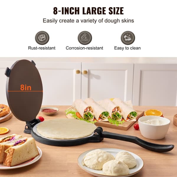Tortilla Press, 8 tums Tortilla och Roti Maker, Gjutjärn, Heavy Duty, Pataconera Maker med 100 pergamentpapper, degmaskin.