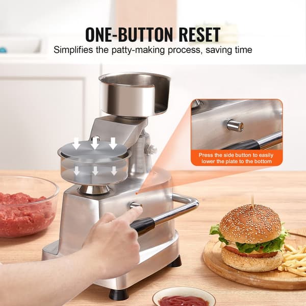 Kommersiell hamburgerbiffmaskin 100 mm, rostfri skål, kraftfull pressmaskin för köttformning med 1000 pattypapper.