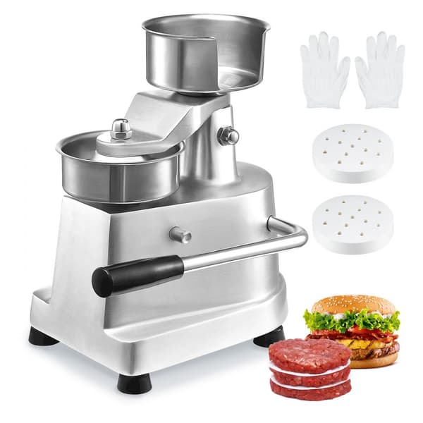 Kommersiell hamburgerbiffmaskin 100 mm, rostfri skål, kraftfull pressmaskin för köttformning med 1000 pattypapper.