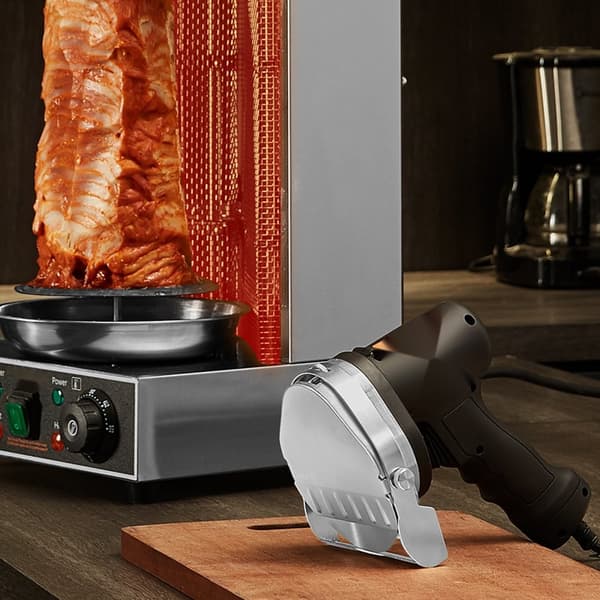 Elektrisk shawarma-kniv til tyrkisk döner kebab og gyros med 2 blade. Effektiv skæring af kød!