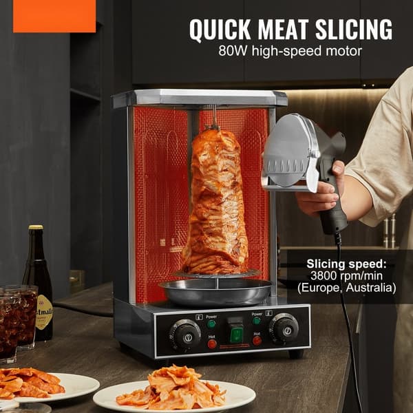 Elektrisk shawarma-kniv til tyrkisk döner kebab og gyros med 2 blade. Effektiv skæring af kød!