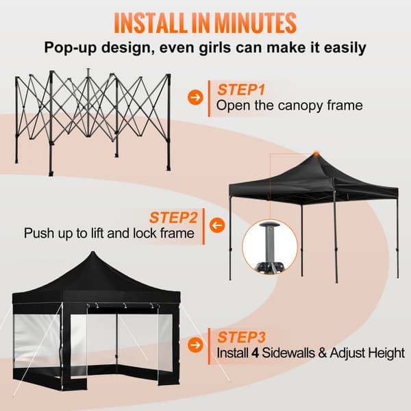 10 x 10 FT pop-up baldakintelt med aftagelige vægge, taske på hjul, UV-resistent og vandtæt. Ideelt til fest, have eller terrasse.