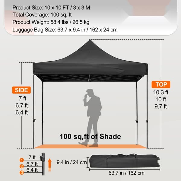 10 x 10 FT pop-up baldakintelt med aftagelige vægge, taske på hjul, UV-resistent og vandtæt. Ideelt til fest, have eller terrasse.