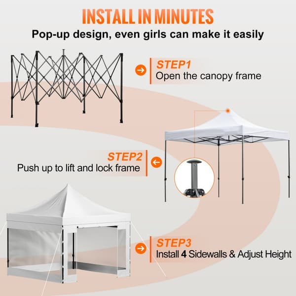 10 x 10 FT pop-up pavillon med aftagelige sidevægge og hjul. UV-resistent, vandtæt telt til fest og have, hvid farve.