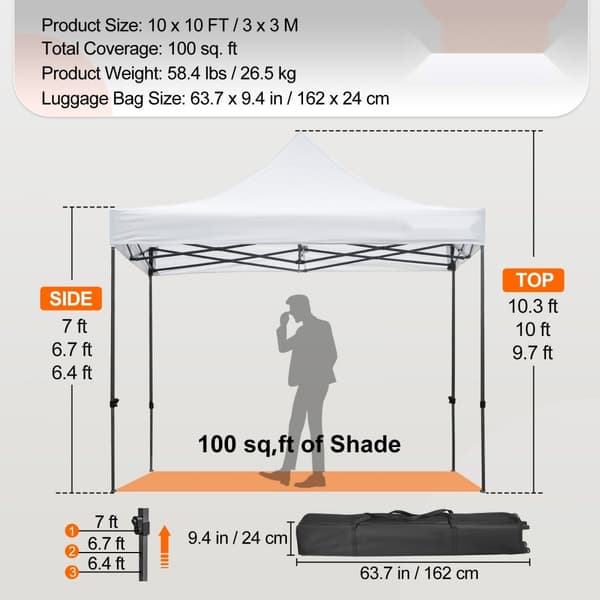 10 x 10 FT pop-up pavillon med aftagelige sidevægge og hjul. UV-resistent, vandtæt telt til fest og have, hvid farve.