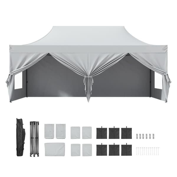 Pop Up Baldakintält Utomhus 10x20FT med sidoväggar & väska - Vit Lusthus Tält